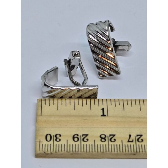 Swank Sterling Silver Cufflinks Curved Rectangular Ribbed Pattern Signed 13.3g - Picture 7 of 8